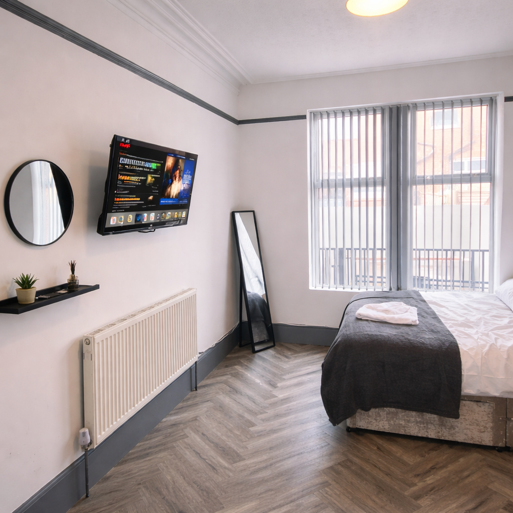 Modern bedroom with neutral tones