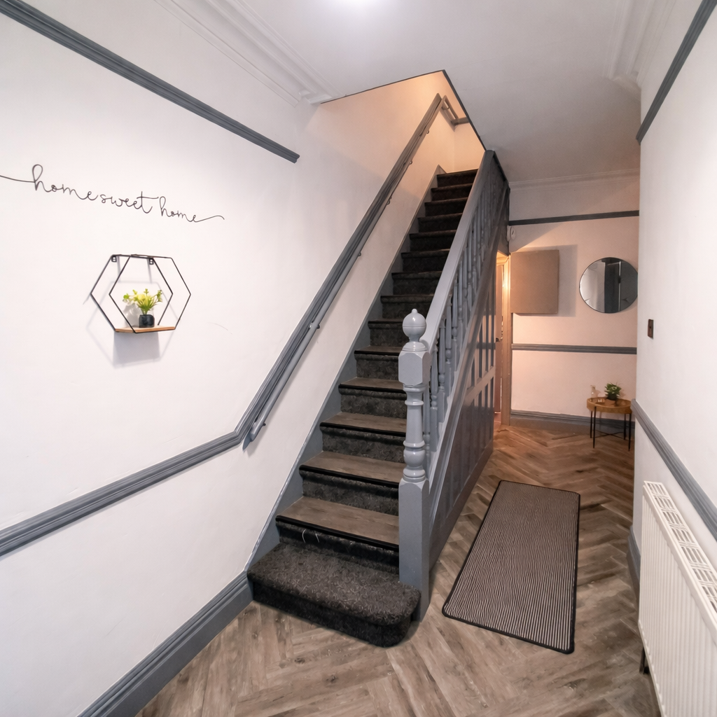 Modern hallway with warm accents